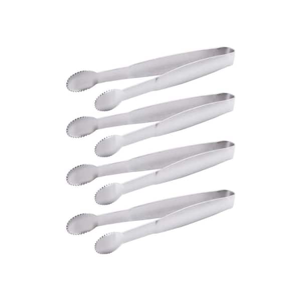 Silver Mini Appetizer Tongs Stainless Steel 5 in. Serrated Edge Small Serving Tongs Multi-Purpose Set of 4