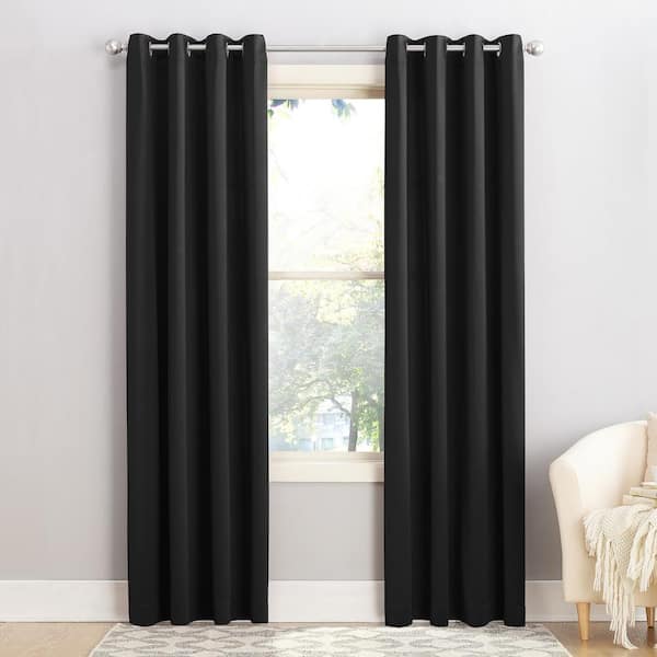 Sun Zero Gregory Black Polyester 54 in. W x 54 in. L Grommet Room Darkening Curtain (Single Panel)
