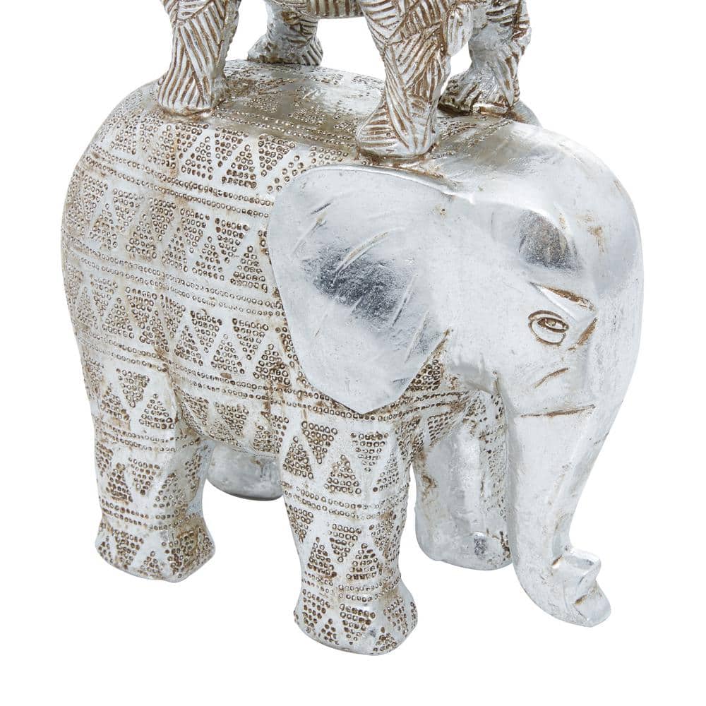 Elegant Nickel Finish Elephant Sculpture 10"x20" Art Deco Accent