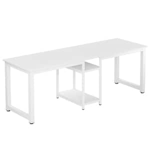 Cassey 78 in. Retangular White Wood and Metal 2-Person Computer Desk with Storage Shelves