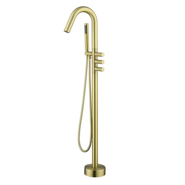 1 Handle Freestanding Floor Mount Tub Faucet with Supply Line in Brushed Gold
