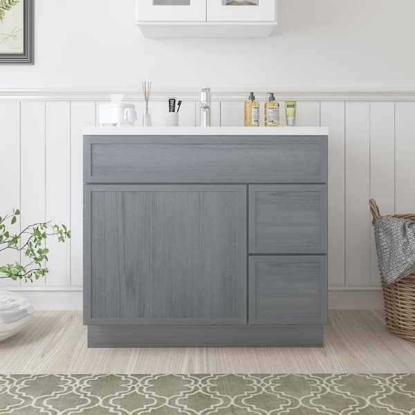36 in. W x 21 in. D x 32.5 in. H 2-Right Drawers Bath Vanity Cabinet without Top in Smoky Gray