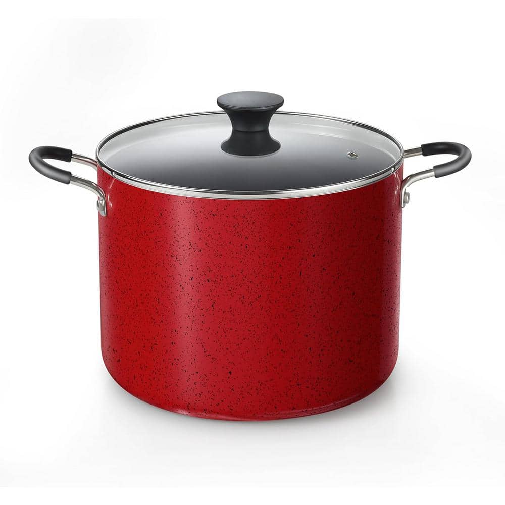 Marble Red 10.5-Qt Aluminum Nonstick Stockpot with Glass Lid