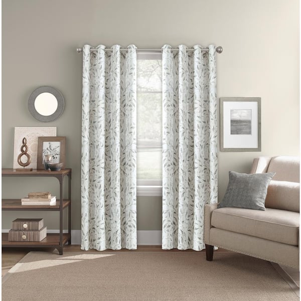 Colordrift Neutral Leaf Polyester 52 in. W x 84 in. L Grommet Room Darkening Curtain Panel
