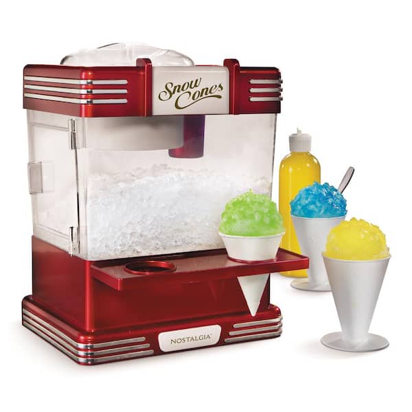 Nostalgia Retro Table-Top Red Snow Cone Maker, Makes 20 Icy Treats, With 2 Reusable Plastic Cups & Ice Scoop