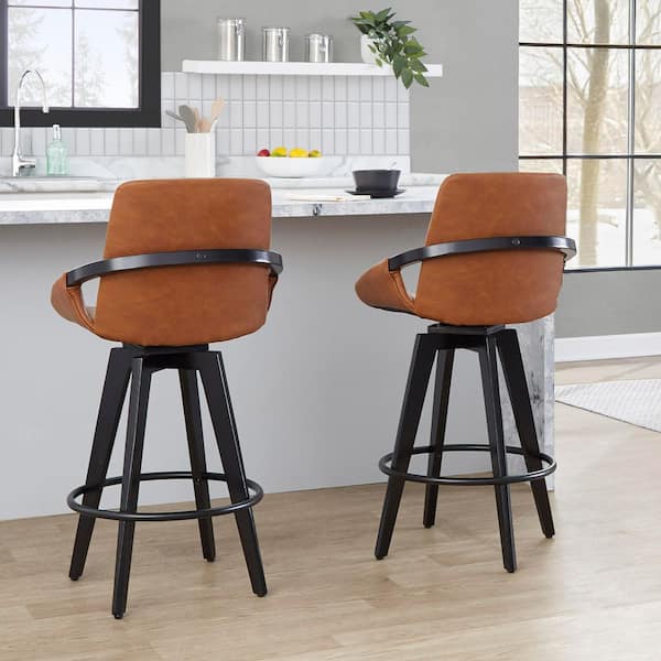 Lumisource Cosmo 39 in. Black Wood, Camel Faux Leather and Black