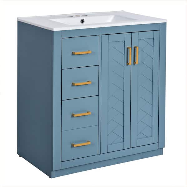 30 in. W x 18.3 in. D x 34 in. H Single Sink Freestanding Bath Vanity in Indigo with White Ceramic Top