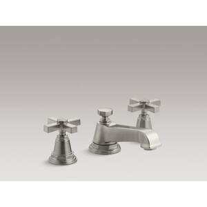 Pinstripe Pure 8 in. Widespread Double Handle Low-Arc Water-Saving Bathroom Faucet in Vibrant Brushed Nickel