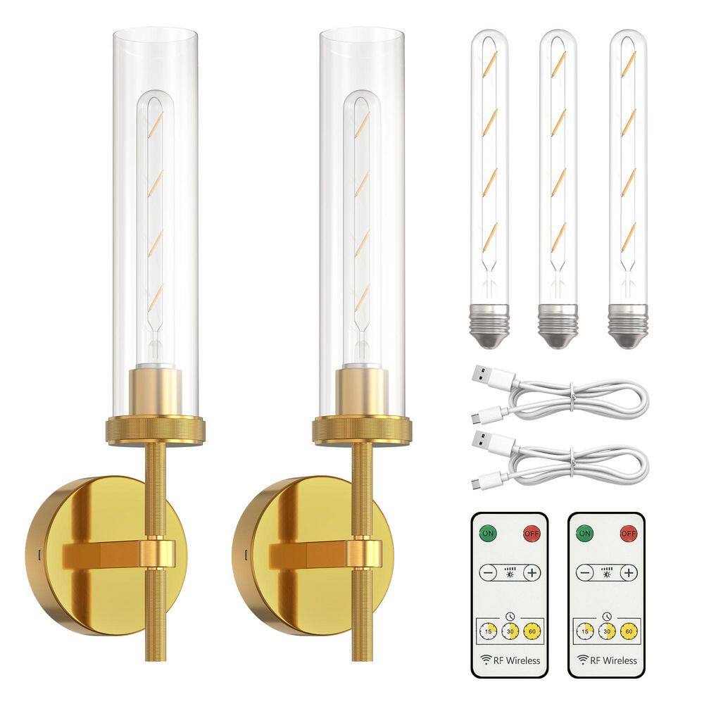 2-Pack Cylinder Copper Wall Sconce Remote Control Remote Timer Dimmable Wall Light with Clear Glass for Living Room price history on PriceWatchPro