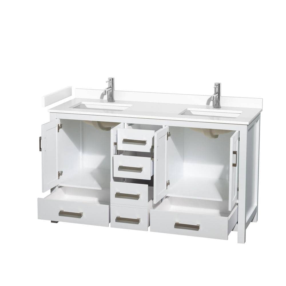 Sheffield 60" White Double Bathroom Vanity with Cultured Marble Top