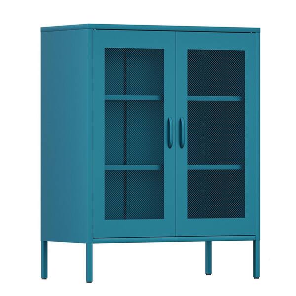 FUNKOL 2-Door Antique Blue Green Ventilated Sideboard Shoe Metal