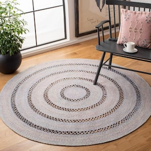 Cape Cod Pink/Gray 5 ft. x 5 ft. Solid Color Braided Round Area Rug