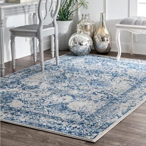 Odell Distressed Persian Light Blue Doormat 3 ft. x 5 ft. Area Rug