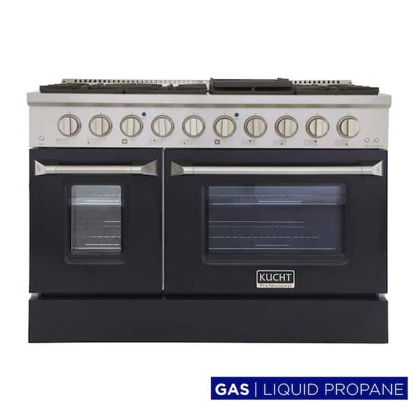 Pro-Style 48 in. 6.7 cu. ft. Double Oven Liquid Propane Range with 8 Burners in Stainless Steel and Black Oven Doors