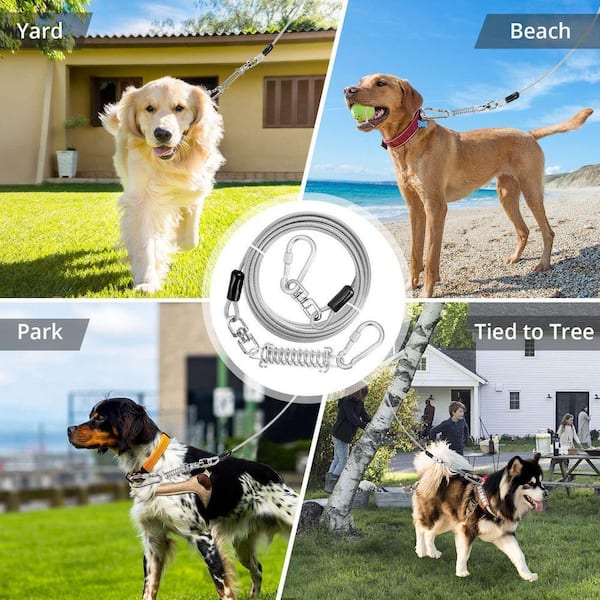 NVNOO 15 ft. Dog Leash Runner Cable with Swivel Hook and Shock