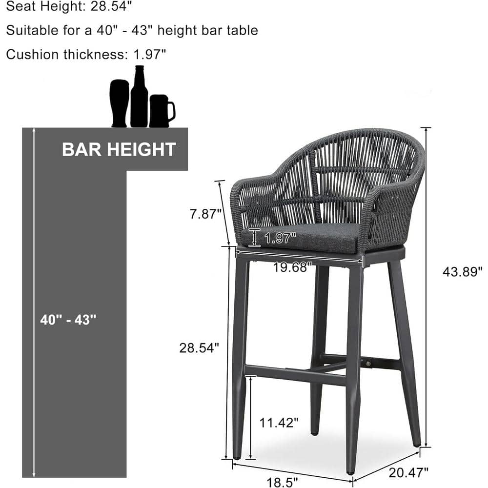 Gray Aluminum Bar Height Armchairs with Cushions