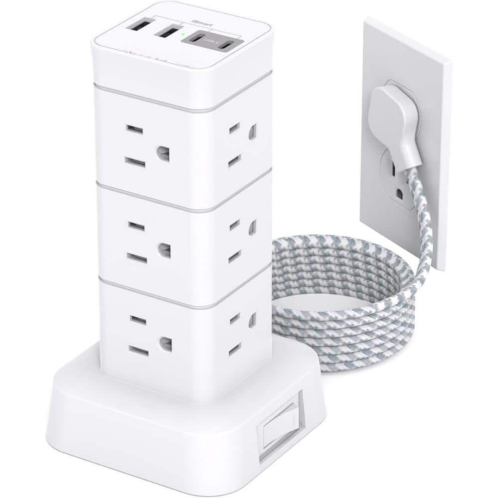 12-Outlet Power Strip Surge Protector with 4 USB Port, 6 ft. Flat Plug Exte