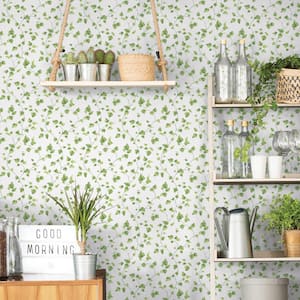 Just Ivy Green/White Matte Finish Vinyl on Non-Woven Non-Pasted Wallpaper Roll