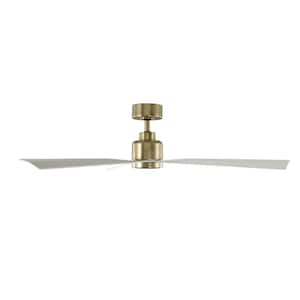 Clean 52 in. Indoor and Outdoor Satin Brass Matte White Smart Compatible Ceiling Fan with Remote Control