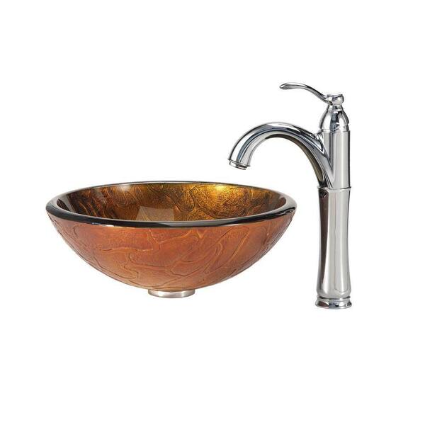 KRAUS Triton Glass Vessel Sink in Gold with Riviera Faucet in Chrome