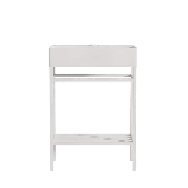 Modland Baye 23.62 in. Bathroom Ceramic Single Console Sink in White with White Metal Leg