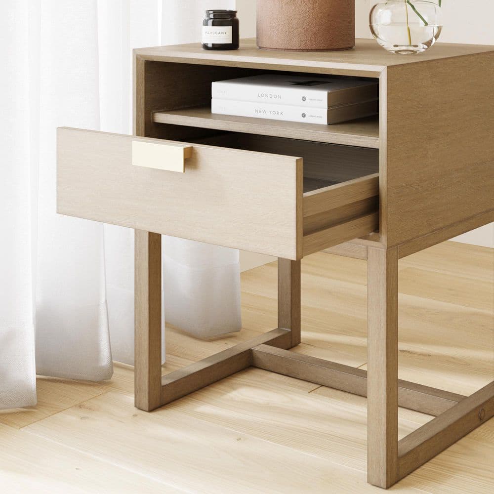 Luke Light Brown Wood Nightstand Set with Brass Handles
