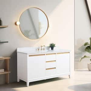 60 in. W x 22 in. D x 34 in. H Single Sink Bathroom Vanity in White with Engineered Marble Top