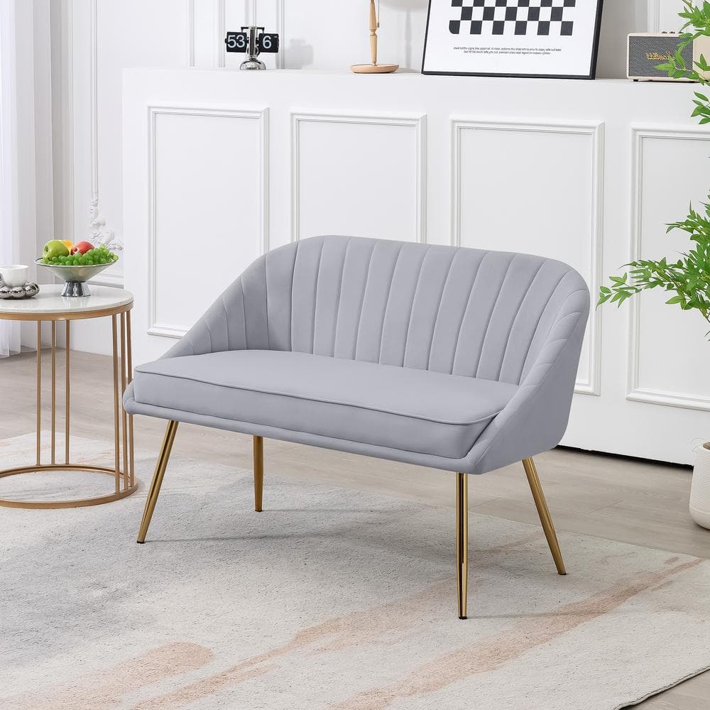 JEAREY Modern 48 In Golden Base Velvet Tufted 2 Seats Grey Loveseat   Grey Loveseats E15sry Hd Gy 64 1000 