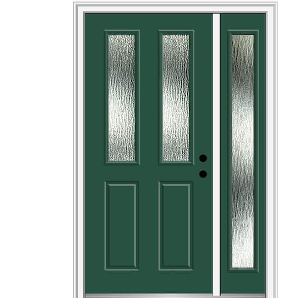 MMI DOOR 50 in. x 80 in. Left-Hand Inswing Rain Glass Hunter Green Fiberglass Prehung Front Door on 4-9/16 in. Frame