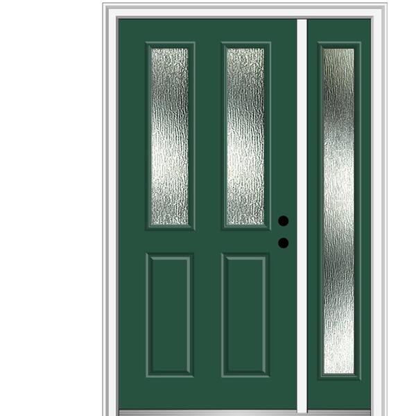 MMI Door 48 in. x 80 in. Left-Hand Inswing Rain Glass Hunter Green Fiberglass Prehung Front Door on 6-9/16 in. Frame