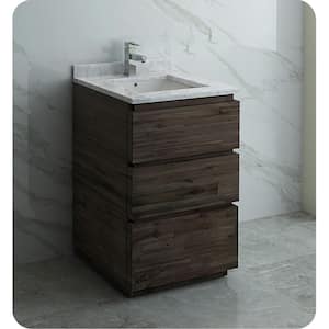 Formosa 24 in. Modern Vanity in Warm Gray with Quartz Stone Vanity Top in White with White Basin