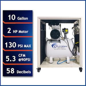 10 gal. 2.0 HP Ultra Quiet and Oil-Free Electric Air Compressor in Sound Proof Cabinet