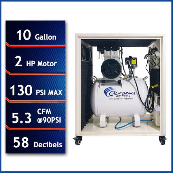 California Air Tools 10 gal. 2.0 HP Ultra Quiet and Oil-Free Electric Air Compressor in Sound Proof Cabinet