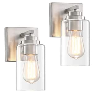 4.8 in. 1-Light Brushed Nickel Wall Sconce lighting Bathroom Vanity Light With Dimable Swithch(Set of Two)