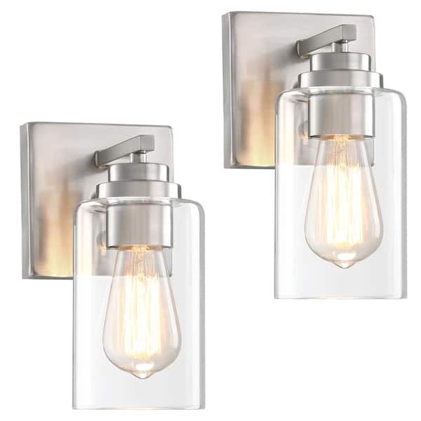 Pia Ricco 4.8 in. 1-Light Brushed Nickel Wall Sconce lighting Bathroom Vanity Light With Dimable Swithch(Set of Two)