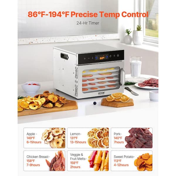 VEVOR 6-Tray Food Dehydrator, 400W Electric Dryer in Silver VEVOR 6-Tray Food Dehydrator, 400W Electric Dryer in Silver