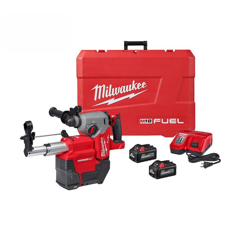 Milwaukee M18 FUEL 18V Lithium-Ion Brushless in. Cordless SDS-Plus Rotary  Hammer/Dust Extractor Kit, Two 6.0 Ah Batteries 2912-22DE The Home Depot