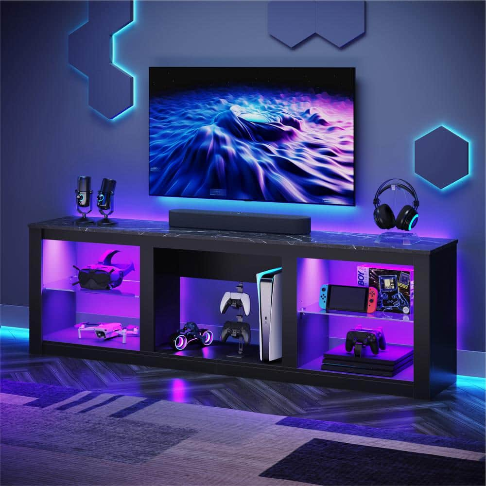 Bestier 70 in. Black Marble Color TV Stand Fits TV's up to 75 in. with ...