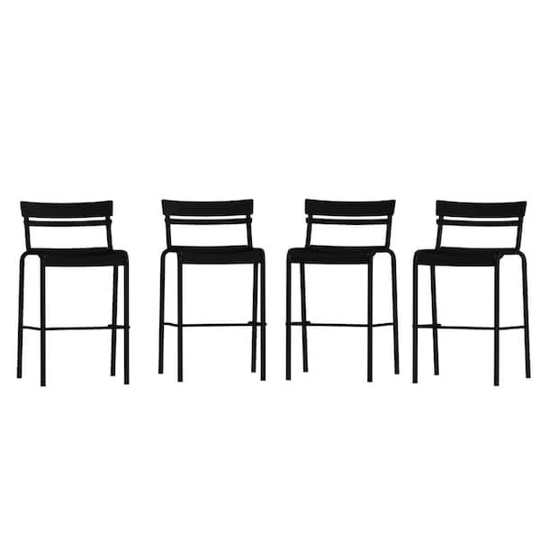 30.25 in. Black Metal Outdoor Bar Stool 4-Pack