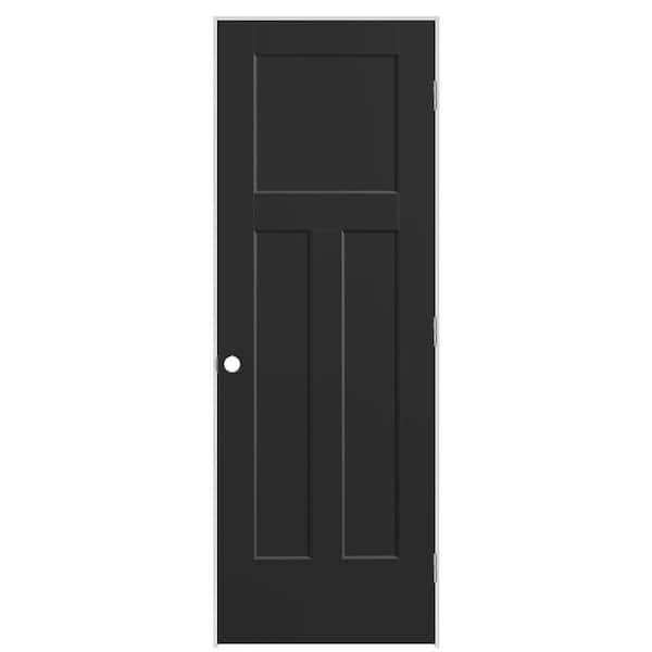 Masonite 28 in. x 80 in. 3-Panel Winslow Left-Hand Solid Core Jet Black Molded Composite Single Prehung Interior Door