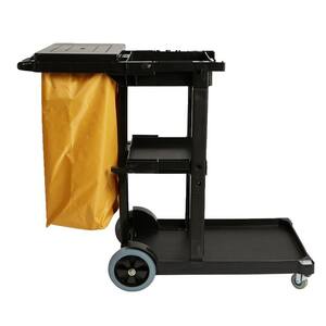 Black Plastic Commercial Cleaning or Janitor Cart with Yellow Vinyl Bag
