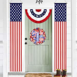 12 in. x 72 in. American Flag Pull-Down Door Banners Porch Signs- USA Flag Hanging Wall Banner (2 Pieces)