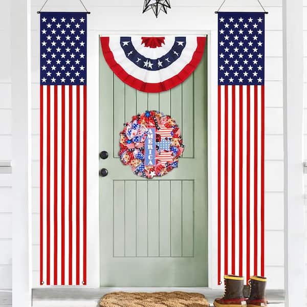ANLEY 12 in. x 72 in. American Flag Pull-Down Door Banners Porch Signs- USA Flag Hanging Wall Banner (2 Pieces)