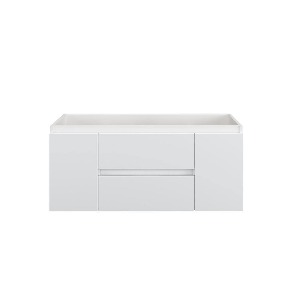White Wall-Mounted Floating Bathroom Vanity with Ceramic Porcelain Countertop