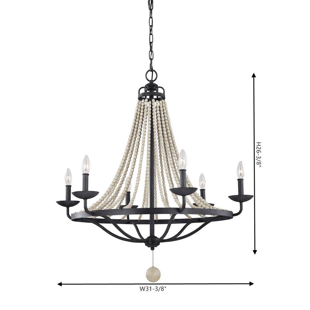 Nori 6-Light Dark Weathered Zinc and Driftwood Grey Chandelier