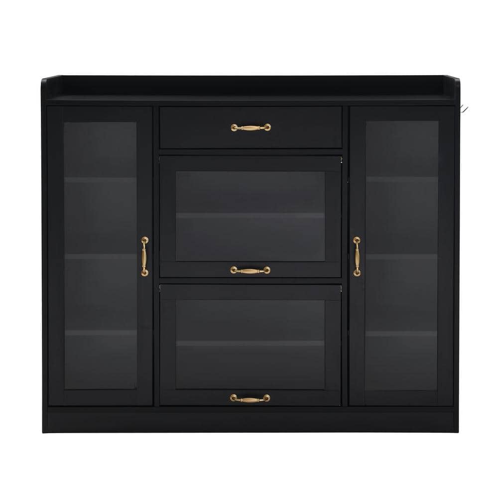 JIMSMAISON The 4-door cabinet with special-shape artificial rattan door panels, convenient metal handles, and a straight-line frame, is an ideal choice for any room in your home