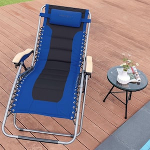 Folding Adjustable Metal Outdoor Lounge Chair in Blue