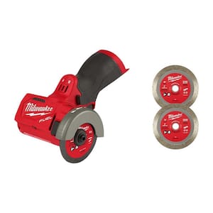 M12 FUEL 12-Volt 3 in. Lithium-Ion Brushless Cordless Cut Off Saw (Tool-Only) with 3 in. Diamond Tile Blades (2-Pack)