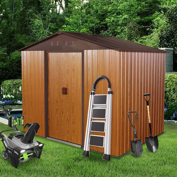 8 ft. W x 6 ft. D Outdoor Metal Storage Shed, Tool House with Metal Foundation for Patio Yard, Lawn, Coffee (44 sq. ft.)