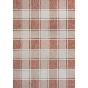 Sabine Traditional Farmhouse Bold Gingham Salmon/Cream 3 ft. x 5 ft. Indoor/Outdoor Area Rug